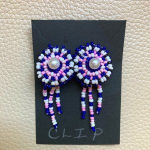 Clip Earrings, Dreamcatcher, Hand Beaded
